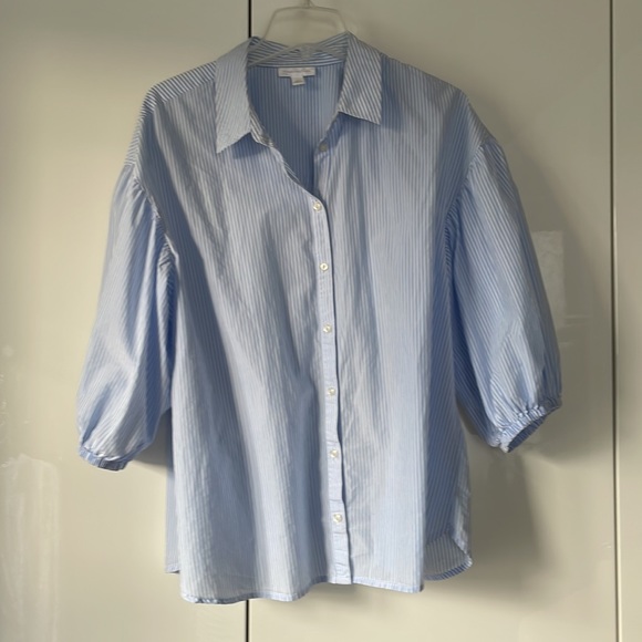 Charter Club Blouse 3/4 Sleeves in Light Blue & White Size-Large - Picture 5 of 6